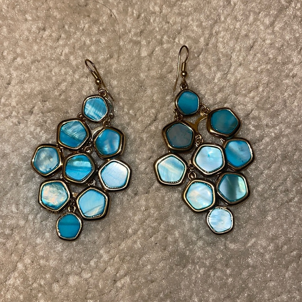 Blue and gold dangle earrings